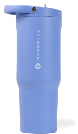 HydroJug Sport - Stainless Steel Tumbler with Straw, Vacuum Insulated, 32oz Leakproof Water Bottle, Ergonomic Design, Reusable, Dishwasher Safe, Rubber Base, Durable for Gym or Outdoors, Light Blue