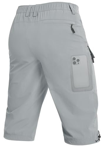 Moosehill 3/4 Kurze-Hosen-Herren-Cargo-Shorts-Bermuda Outdoor 6 Taschen Leichte Wasserdicht Cargohose Wanderhose Arbeithose Männer Kurz MTB Fahrrad Sport Sommer Activewear-Shorts(Foggrey,L)
