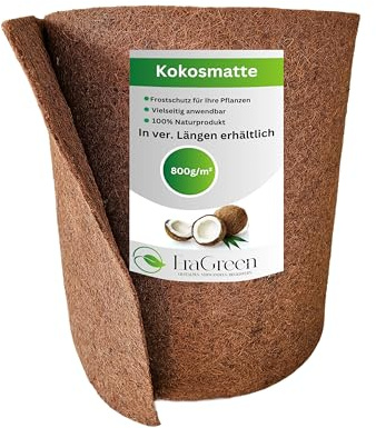 EraGreen® Kokosmatte aus 100% Kokosfasern - 0,5 m x 20 m mit 800g/m²- Winterschutz und Kälteschutz für Pflanzen - einseitig mit Naturlatex - Naggermatte