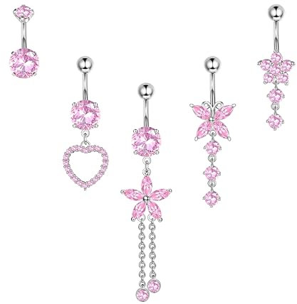 Krfy 5Stück Bauchnabelpiercing Silber 14G 316L Chirurgenstahl Bauchnabelpiercing Set
