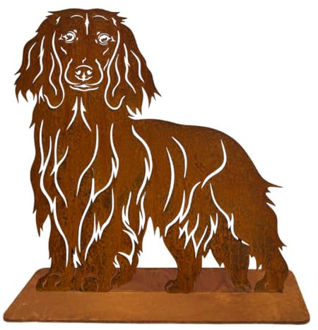 Terma Stahldesign Rost Hund Dackel Langhaar Lebensgroß Handmade Germany tolle Gartendeko aus Metall Figur deko Geschenk Rostfigur Garten deko Gartenfigur, hundegrab deko