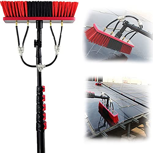 Water Fed Extension Brush Solar Panels Cleaning Brush Window Cleaning Pole Brush Water Fed Telescopic Extension Pole Cleaning Kit Red,20FT