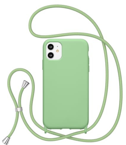 ZTOFERA Crossbody Lanyard Case for iPhone 11, Liquid Silicone Protective Phone Case with Adjustable Strap Neck Cord Necklace Girls Women Soft Cover for iPhone 11, Green