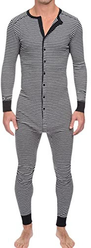 RUMAOZIA Schlafanzug Pyjama Jumpsuit Einteiler Herren Slim Fit Strampler Hose Langarm Sleepwear Männer T-Shirt Lang Playsuit Gestreifter Lange Jumpsuit Onesie Jogger Overall Jogging Anzug
