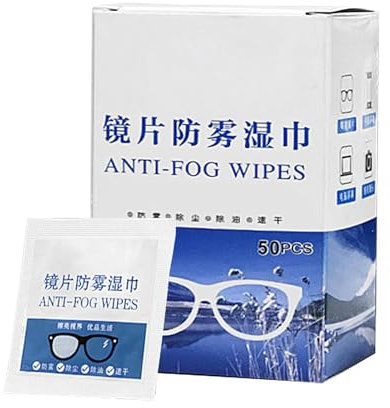 Lot de 50 lingettes anti-buée pour lunettes pré-humidifiées, lingettes multi-usages emballées individuellement pour lunettes, rétroviseurs de voiture et objectifs d'appareil photo