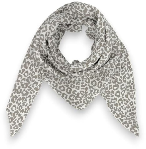 Ziona Musselin-Baumwolle Schal Damen Leo Mady Italy 195 x 72 cm Herbst Winter Halstuch (Weiß-Grau)
