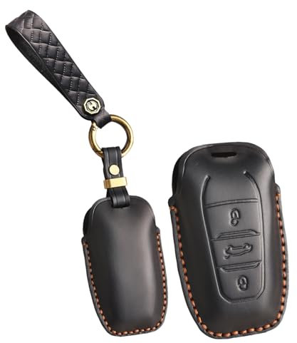 KUNIO Étui de clé en cuir pour Pe-ugeot 3008 5008 2008 308 508 208 pour Citroën C3 C4 DS5 DS7 pour Opel Grandland X Astra L Porte-clés de voiture fait main, Noir