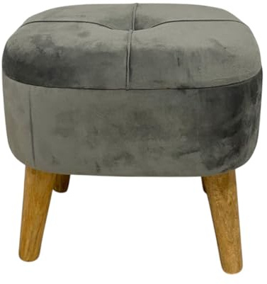 AcaciaHome Stylish & Durable Living Velvet Ottoman Footstool with Lift-Up Storage, Round Design, Traditional Pattern, Comfortable Medium Firmness for Living Room, Office or Lounge (Grey, Round)