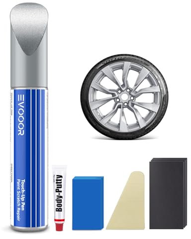 EVOOOR Nova Silver Kit de stylo de retouche pour jantes avec spatule de carrosserie pour Tesla 2024 Model 3 19 Correspondance exacte – Réparation des rayures et des éclats