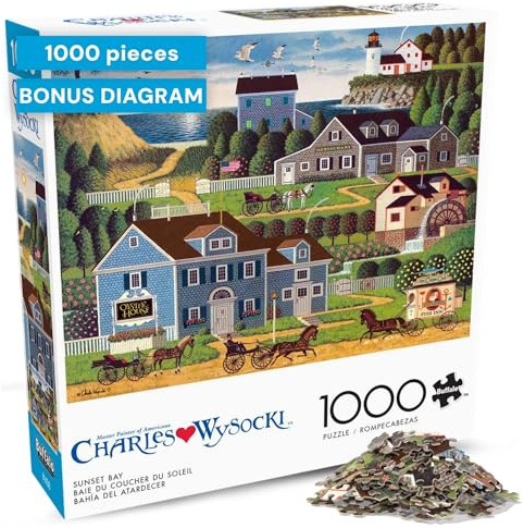 Buffalo Games Charles Wysocki Sonnenuntergang Bay – 1000-teiliges Puzzle für Erwachsene – herausforderndes Puzzle perfekt für Spieleabende – Fertige Größe ist 26,75 x 19,75 cm