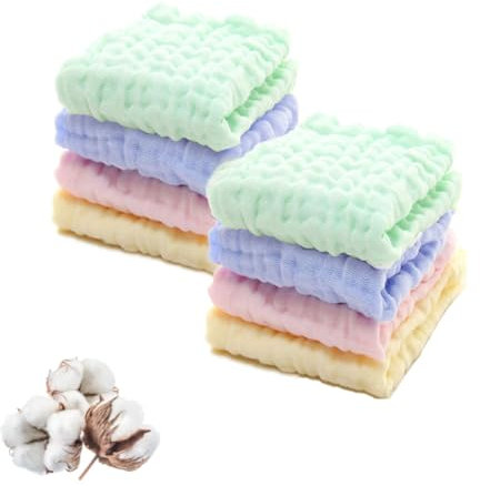 Cubble Gants de toilette en mousseline 6 couches de 30,5 x 30,5 cm, 100 % coton, ultra absorbants, doux et réutilisables (lot de 8, 30 x 30 cm)