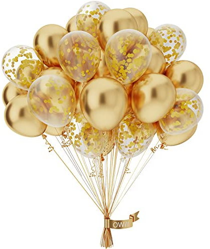 OWill Luftballons Gold Konfetti,50 Stück 10 Zoll Ballons Goldene,Luftballons Geburtstag,für Ramadan,Geburtstag,Babyshower, Hochzeit,Abschlussfeier,Silvester Party Dekoration,Geschäftstätigkeit