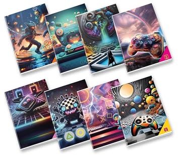 Pigna, Maxi-anteckningsbok Electronic Games, format A4 21x29,7 cm, 80 sidor + omslag, papper 80 g/m², insida 0Q, rutmönster 5 mm med marginaler, olika omslag, 10 st.