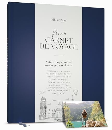 Carnet de Voyage à Remplir & Journal de Voyage | Cahier de Voyage & Livre de Souvenirs | Carnet de Voyage Adulte & Bucket List pour Femmes, Hommes & Couples | Travel Journal | 16 Voyages (Bleu marine)