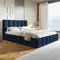 MOTIVENA Nunu Bubble Bett 180x200, Polsterbett 180x200 Samt, mit Bettkasten, mit Stauraum, mit Lattenrost, mit Kopfteil, ohne Matratze, Blau Dunkelblau