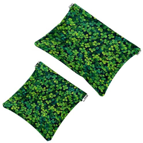 Pocket Cosmetic Bag Squeeze Top, Green Four Leaf Clover Background Waterproof Travel Makeup Bag for Purse, Portable Mini Makeup Pouch No Zipper for Women