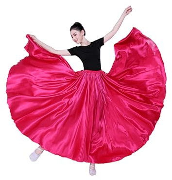 Gonna da danza alla caviglia Gonne da danza del ventre, gonna da ballo moderna maxi gonne per ballerina 360°540°720°, Fucsia 540°, Taglia unica