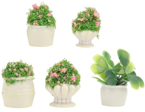KONTONTY 5stücke Mini Pflanzen Modell Harz Bonsai Dekoration Für Miniatur Garten Realistische Pflanzen Für Puppenhaus DIY Und Wohnkultur Wahl Für Kreative Projekte