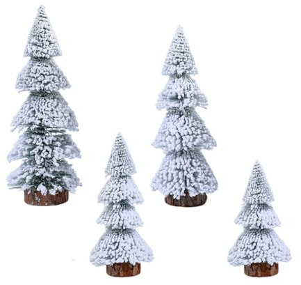 4 piccoli alberi di pino finto con base in legno, fatti a mano, decorazione per albero di Natale, centrotavola