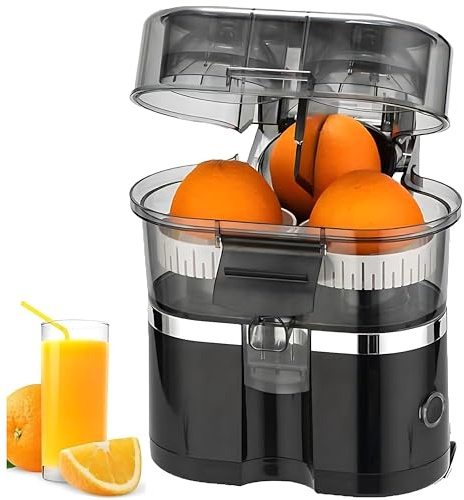 Spremiagrumi Elettrico Doppio da 100W, spremiagrumi Doppio da 500ml con capacità di 400ml, affettatrice per agrumi incorporata, Design Staccabile, per Limone, Arancia, Pompelmo Nero per agrumi