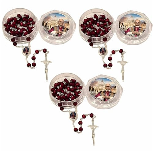 TMFGLERI Holzrosenkranz mit Duft von Papst Leo XIV., roter Rosenblüte, 2025 erster amerikanischer Papst, handgefertigter katholischer Holzrosenkranz, ideal für katholische Gläubige (3pcs)