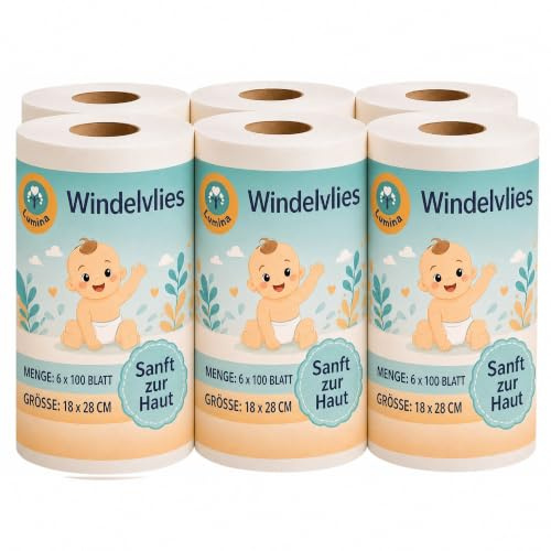 Lumina Windelvlies 6x100 Blatt, 100 % biologisch abbaubar & hautfreundlich | Weiches großes Windelvlies zur Einlage in Stoffwindeln – Windelvlies aus Viskose, – Windeleinlagen für Babys, 18x28cm