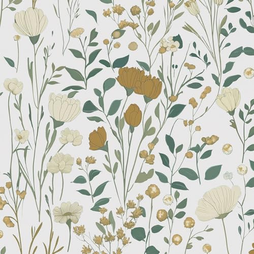 Timeet 44x1000cm Peel and Stick Wallpaper Floral Yellow and White Self Adhesive Wallpaper Sticky Back Vinyl Warp Waterproof Contact Paper for Bedroom Living Room Kitchen Wall Cabinet