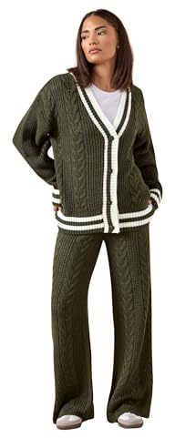 PixieGirl Petite Khaki Green Cable Knit Trousers Petite
