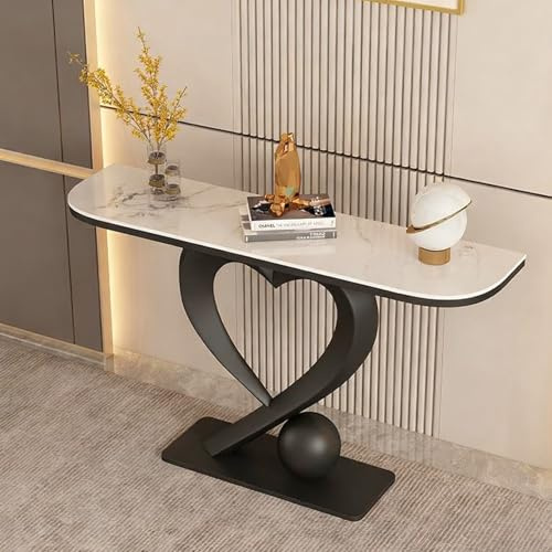 YITAYMLI Table Console Élégante Demi-Lune avec Accent en Marbre, Table d’Entrée Vintage Ultra Étroit avec Base en Métal en Forme de Cœur, Meuble de Couloir Minimaliste(D,100cm/39.4in)