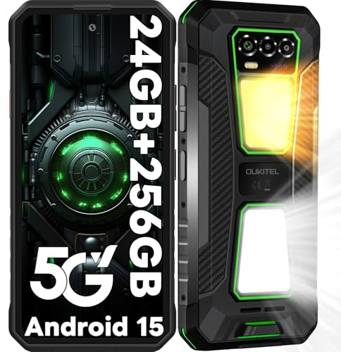 OUKITEL WP58 Pro Movil Resistente 5G,10000mAh/33W,24GB+256GB/1TB Móvil Irrompible,Android 15 Teléfono Movil con Doble Luz de Camping,6.7/120Hz Smartphone,Cámara 64MP,5G Dual SIM/IP68/69K/NFC/OTG/GPS