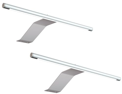 kalb | LED Aufbauleuchte, 340x170x40 mm, Schrankleuchte mit LED Modul, 12VDC, 4 W, 230 lm pro Leuchte, mit Schalter und Netzteil, silbergrau, für Schränke (Silbergrau, 2er Set, Warmweiß)