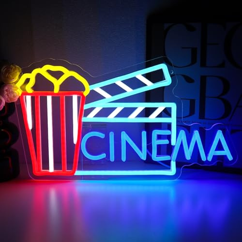 PMCVYH Enseigne néon de cinéma pour décoration murale, panneau LED Popcorn pour film, éclairage USB à intensité variable pour maison, bar, cinéma, soirée, fête, grotte, collations, magasin