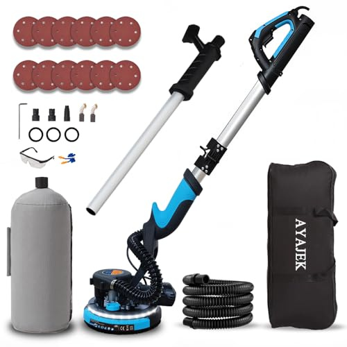 AYAJEK Ponceuse girafe, ponceuse murale professionnelle 750 W avec collecteur de poussière, ponceuse électrique pour plafonds et cloisons sèches à 7 vitesses variables (Bleu)
