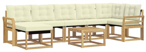 vidaXL Outdoor-Sofagarnitur mit Kissen 8 pcs Weiß und Creme, Moderne Minimalistische Gartenlounge, Robuste wetterfeste Möbel, Bequeme Texilene Couch, Sitzplatz für den Garten