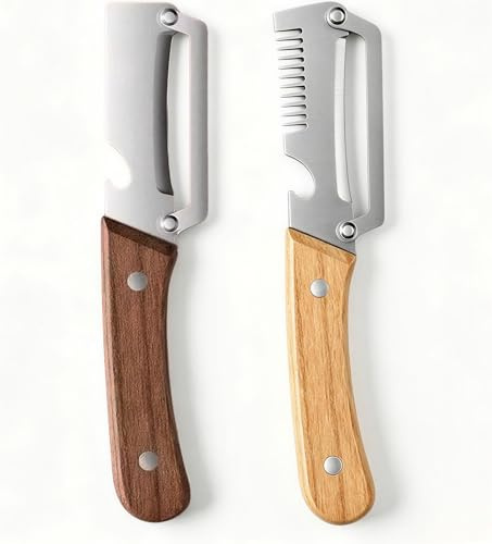 Strumento multifunzionale per cucina 3-in-1 Pelapatate Affettacipolle Apriscatole con acciaio antiruggine e manico ergonomico in legno