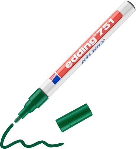 edding 751 Lackmarker - grün - 1 Stift - Rundspitze 1-2 mm - Lackstift zur Markierung und Beschriftung von Metall, Glas, Stein oder Kunststoff - hitzebeständig, permanent, wischfest