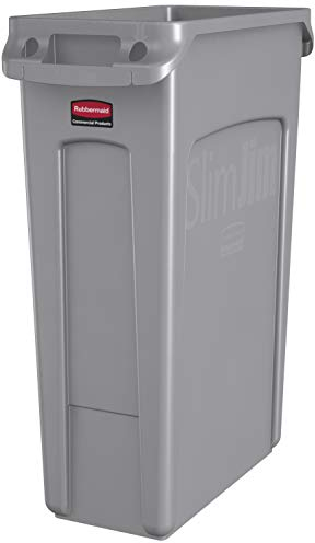 Rubbermaid Commercial Products Slim Jim Slim Jim® Abfalleimer mit Luftkanälen | 87L | Schmaler Abfallbehälter ideal für gewerbliche Einrichtungen | Grau | FG354060GRAY