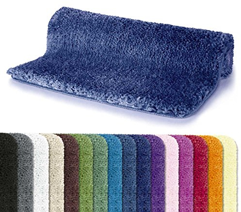 Spirella Badteppich Badematte Duschvorleger Mikrofaser Hochflor | flauschig | rutschhemmend | geeignet für Fußbodenheizung | 80x150 cm | Marineblau
