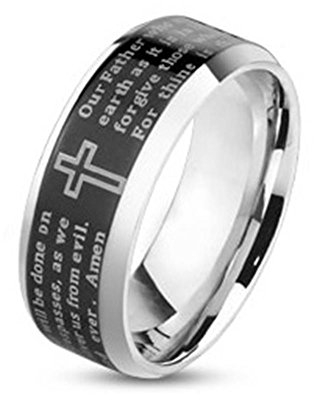 Tapsi´s Coolbodyart® Statement Finger Ring Edelstahl Schwarz Vater Unser Amen 6mm Breit 57(18)
