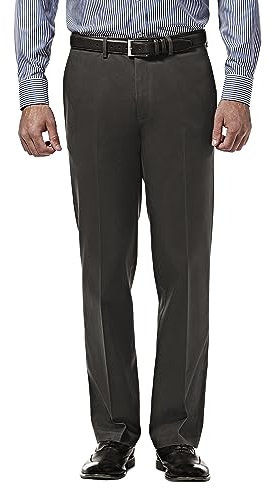 Haggar Men's Premium No Iron Khaki Straight Fit & Slim Fit Flat Front Casual Pant, Dark Grey, 42W x 30L
