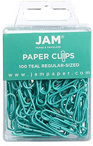 JAM PAPER Colourful Standard Paper Clips - Small 25.4 mm - Teal Paperclips - 100/Pack
