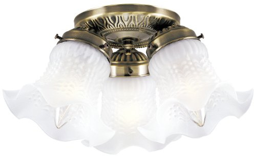 Westinghouse 6668600 Three-Light Flush-Mount Interior Ceiling Fixture, Antique Brass Finish with Frosted Ruffled Edge Glass