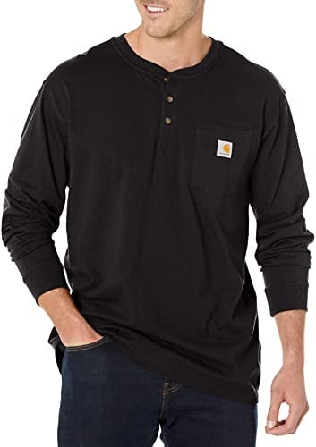 Carhartt Men's Loose Fit Heavyweight Long-Sleeve Pocket Henley T-Shirt, Black, XL