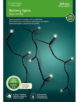 Kaemingk LED Durawise Kette Serie XL Multifuktion, aussen, Batteriebetrieben, 368 warmweiße LED, 27.5 m. schwarzes Kabel, 6-Stunden Timer 497261