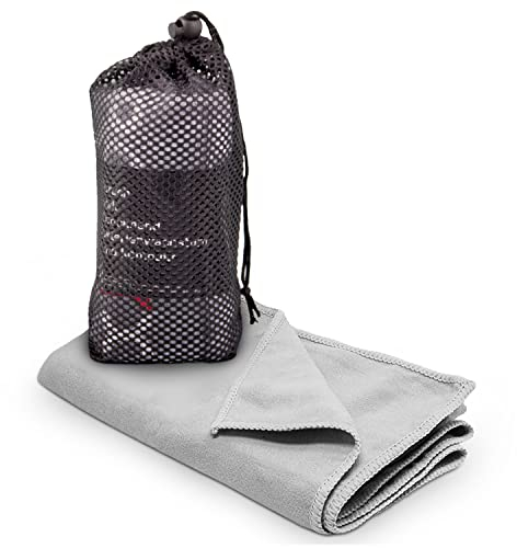 POWRX Mikrofaser Handtuch inkl. Tragetasche | Reisehandtuch Ultraleicht, schnelltrocknend, antibakteriell und kompakt (Grau), handtücher grau