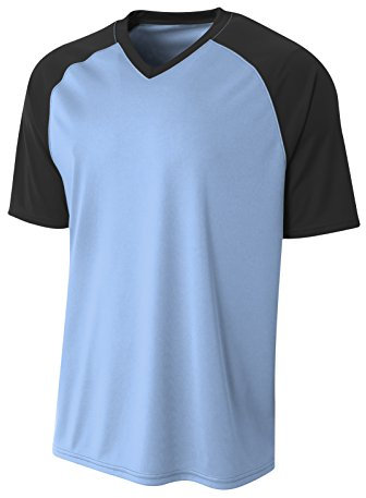 A4 N3373 Adult Polyester V-Neck Strike Jersey with Contrast Sleeve Light Blue/Blk L