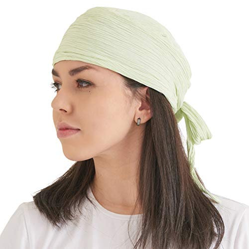 CHARM Raffen Turban Bandana Mütze Kopf Schal Alle Jahnreszeit Boho Schick Pirat Limette/Weiß