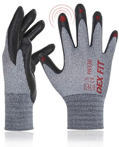 DEX FIT Guantes de Trabajo FN330, Ajuste Cómodo Elástico 3D, Buen Agarre, Recubrimiento de Espuma Duradero de Nitrilo, Táctil, Fino y Ligero, Lavable en la Lavadora, Gris 10 (XL) 3 Pares