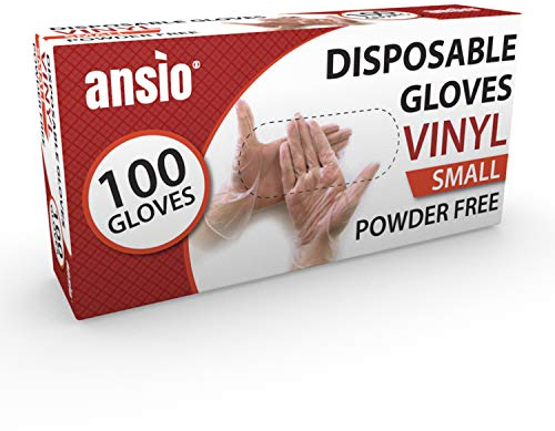 ANSIO Vinyl Handschuhe, Einweghandschuhe 100 Stück 1 Box, Einmalhandschuhe S, Untersuchungshandschuhe, Einweghandschuhe, puderfrei, ohne Latex, unsteril, latexfrei, Einmalhandschuhe, klein