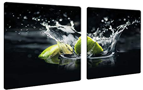 decorwelt | Herdabdeckplatten 2x40x52 cm Ceranfeld Abdeckung 2 Teilig Glas Spritzschutz Abdeckplatte Glasplatte Herd Ceranfeldabdeckung Grün Schwarz Obst